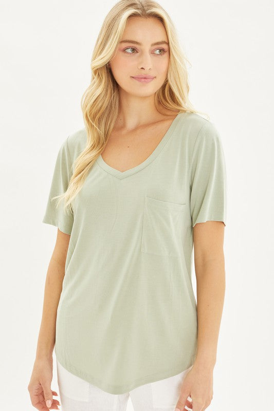 Knit Solid Jersey Basic V-Neck T-Shirt