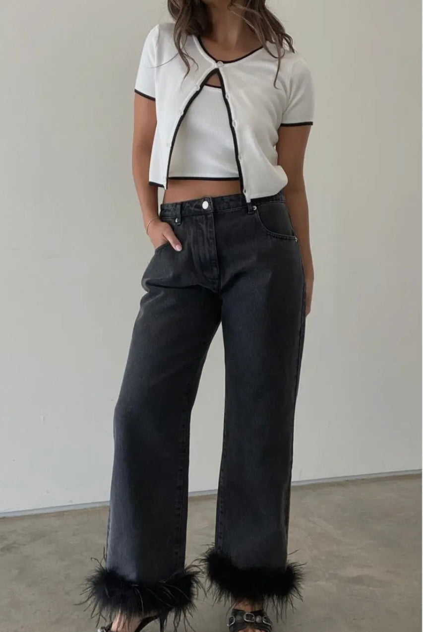 FEATHER DENIM PANTS