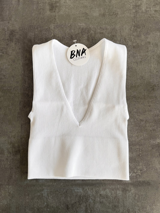 Deep V Crop Tank (White)