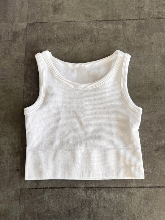High Neck Crop Tank (White)